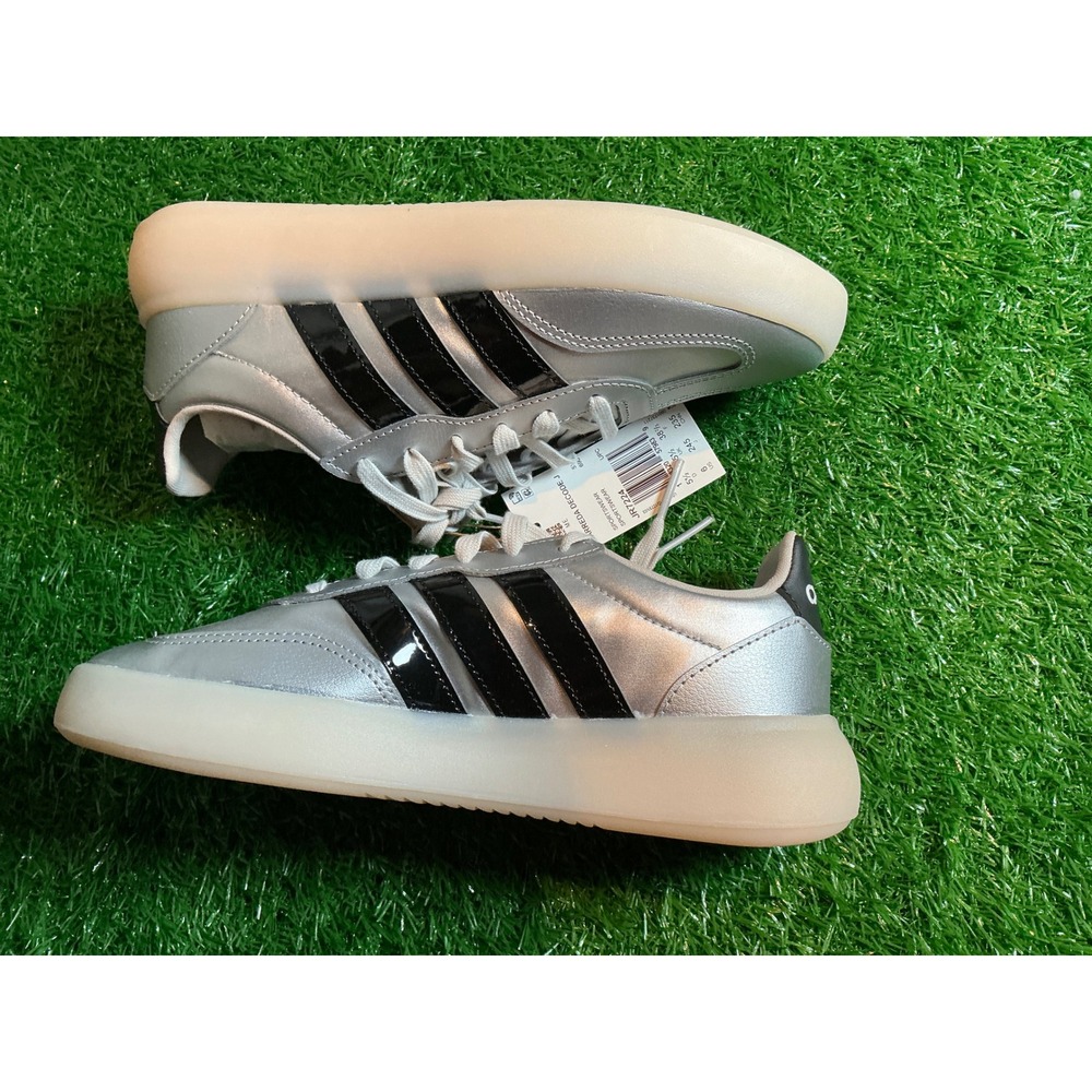 Adidas Barreda Decode J Silver Metallic Black Patent Stripes Sneakers JR7224